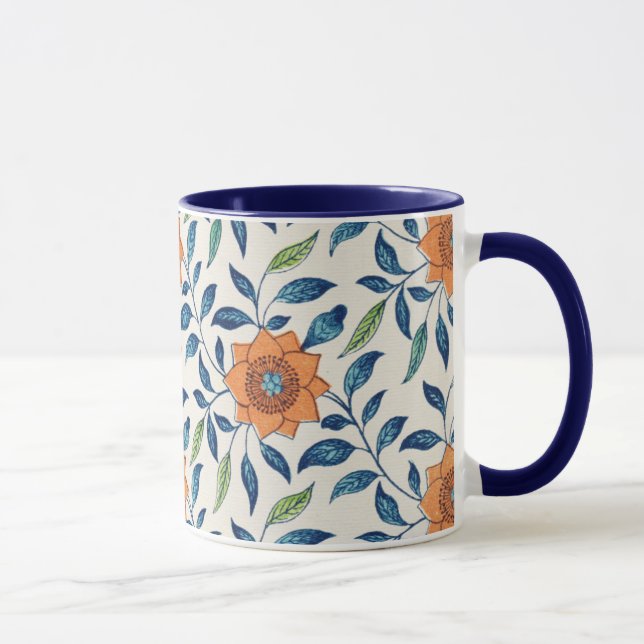 Mug Blue & Orange Floral Pattern (Droite)
