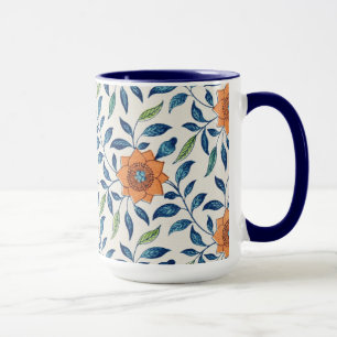 Mug Blue & Orange Floral Pattern