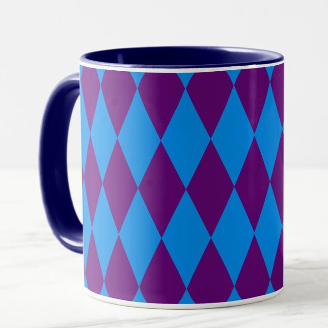 Mug Blue Purple Harlequin Checkered Design  (Créateur téléchargé)