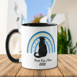 Mug Blue Rainbow Best Black Cat Maman