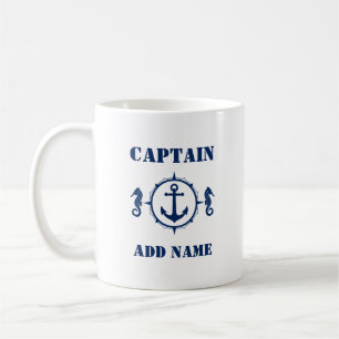 Mug Blue Seahorse Ancre Capitaine Ajouter un nom ou un