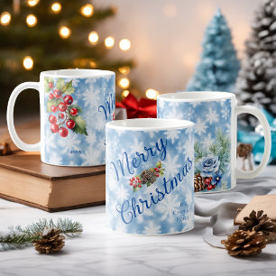 Mug Blue Snowflake Nom de famille Noël Année