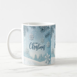 Mug Blue Soft & Calm Christmas Snow Crystal Design- 