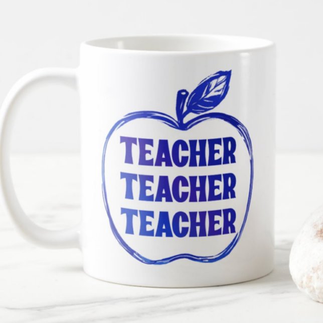 Mug Blue Teacher Apple Outline Appreciation Pride Gift (Créateur téléchargé)