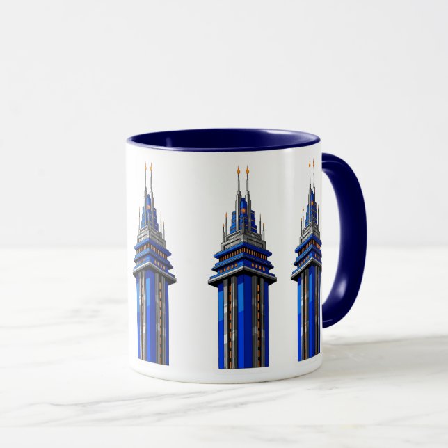 Mug  Blue Tower of Tomorrow: Sci-Fi Art Deco Sticker (Devant droit)