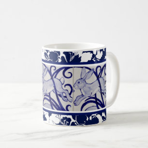 Mug Blue & White Lapin Lièvre Bunny Art Déco Tropica