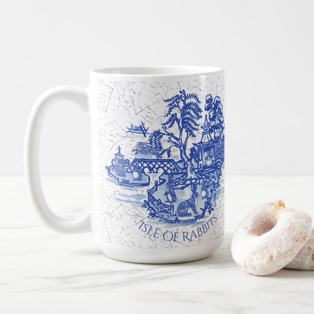 Mug Blue Willow Rabbit Island Whimsical Crackle Look (Avec donut)