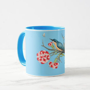 Mug Bluebird sur les oeillets, illustration vintage,