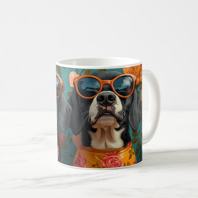 Mug Bluetick Coonhound avec le Rose de coeur Saint Val (Devant droit)