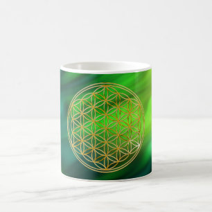 Mug Blume des Lebens   klein vagues vert BG