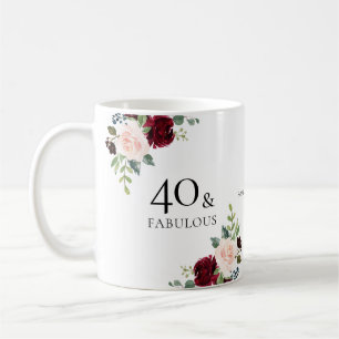 Mug Blush Bourgogne Fleurs 40e anniversaire cadeau de