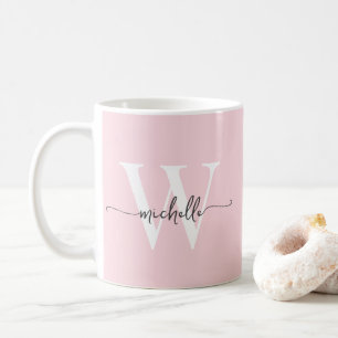 Mug Blush Élégant Nom Monogrammé Écriture Calligraphiq