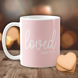 Mug Blush Pink Love Faith Citation minimaliste
