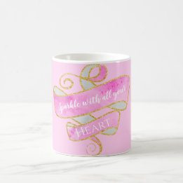 Mug Blush Rose Pailleté Doré Paillettes Cœur Féminin