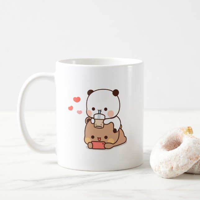 Mug Boba Panda Bear aime le lait Boba et le thé mocha (Avec donut)