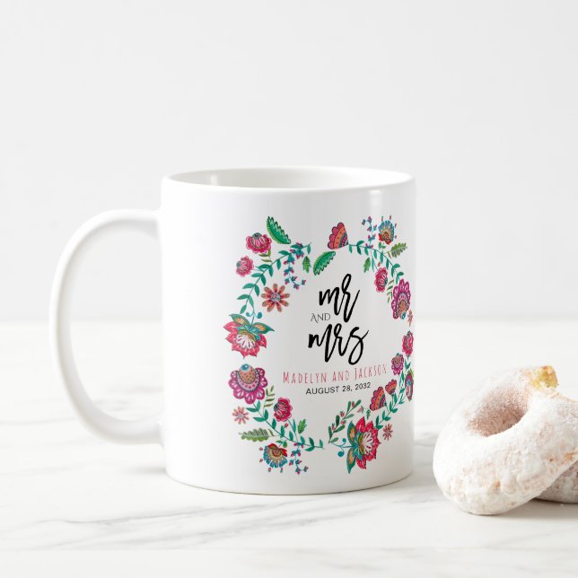 Mug Bohème fleurs mariage multicolore (Avec donut)