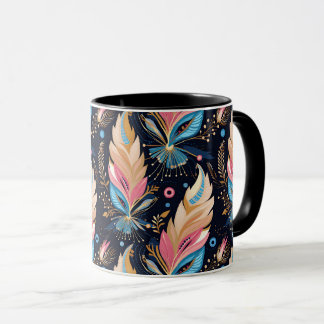 Mug Bohemian Hippie Chic Abstract Colorful Feather Art
