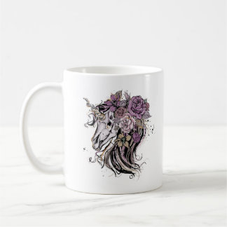 Mug Boho adorable crâne unicorne et fleurs