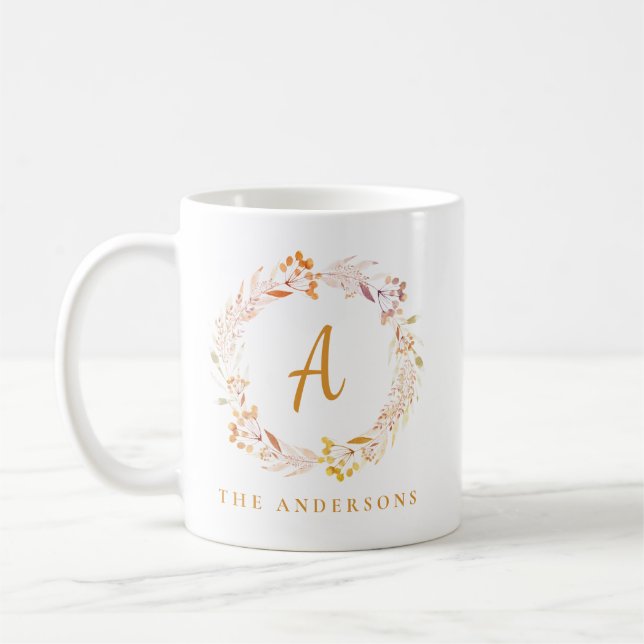 Mug Boho Automne Floral Wreath | Nom personnalisé (Gauche)