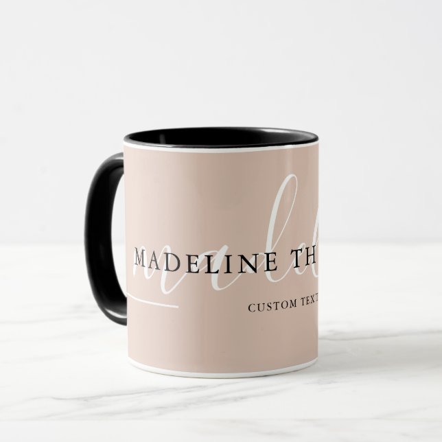 Mug Boho Beige Calligraphie Café Thé (Devant gauche)