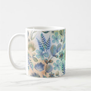 Mug Boho bleu vert floral botanique fantaisiste