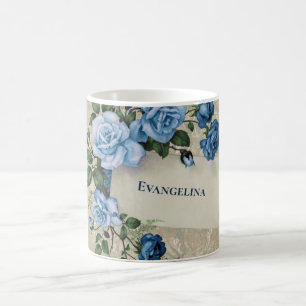 Mug Boho Blue Roses Moth Aquarelle