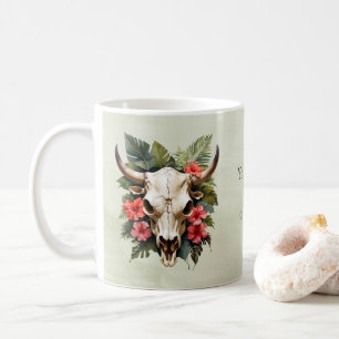 Mug Boho Chic Aquarelle Tropicale Floral Vache Crâne
