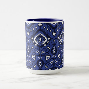 Mug Boho chic marine bleu et blanc ikat motifs tribaux