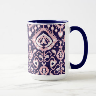 Mug Boho chic rose et motif de la tribu ikat marine