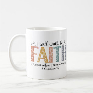 Mug Boho chrétien Marche par la foi Verset biblique Fl