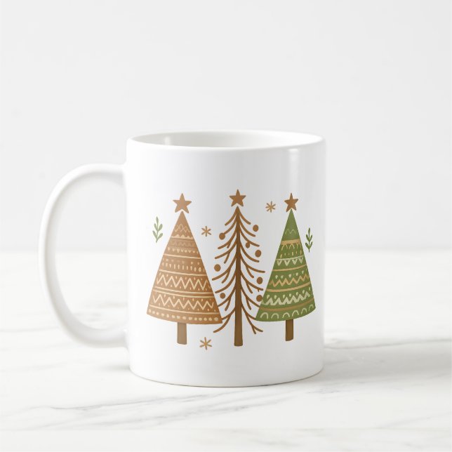 Mug Boho Christmas Trees Neutral Holiday Style (Gauche)