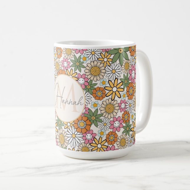 Mug Boho Daisy Flowers les années 70 Floral Super (Devant droit)