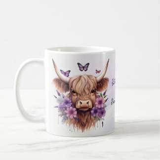 Mug Boho Dreams Floral Purple Highland Cow Whimsical