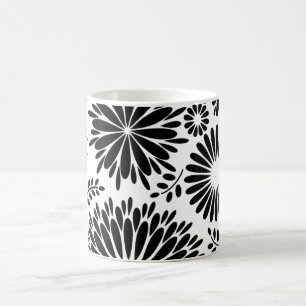 Mug Boho fleurs Motif floral vectoriel noir et blanc