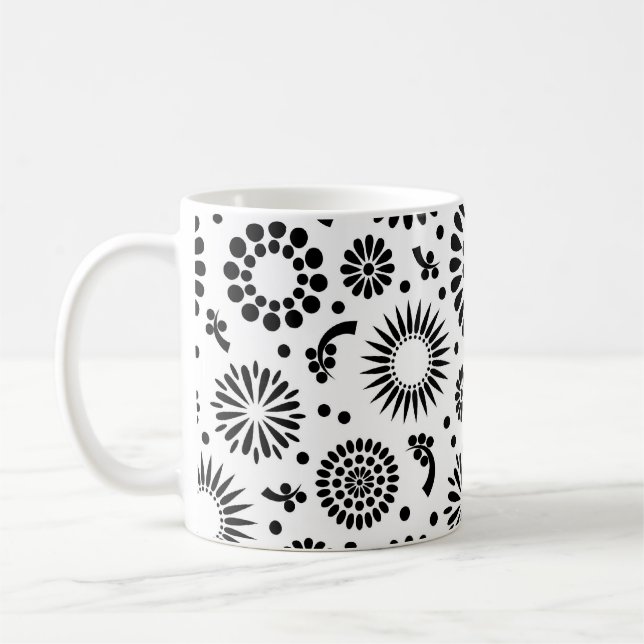 Mug Boho fleurs Motif floral vectoriel noir et blanc (Gauche)