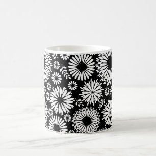 Mug Boho fleurs Motif floral vectoriel noir et blanc