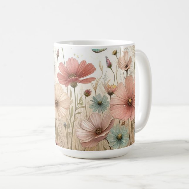 Mug Boho Fleurs sauvages & papillons (Devant droit)