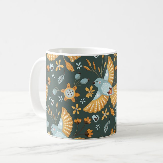 Mug Boho Floral Birds Motif de jardin (Devant gauche)