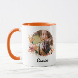 Mug Boho Floral Wreath script Nom Chien Photo Musique