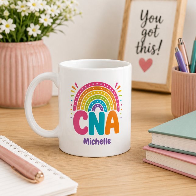 Mug Boho Monogramme Arc-en-ciel AIDE-SOIGNANTE  (Créateur téléchargé)