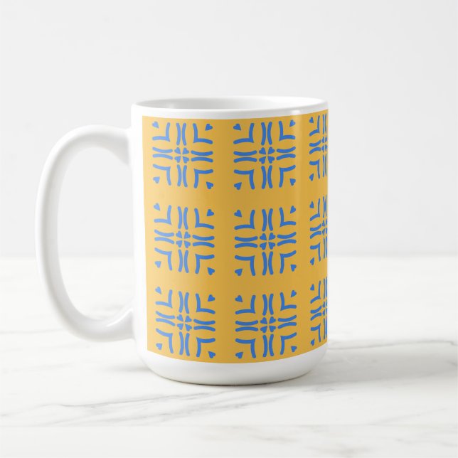 Mug Boho Mustard Yellow & Blue Hearts (Gauche)