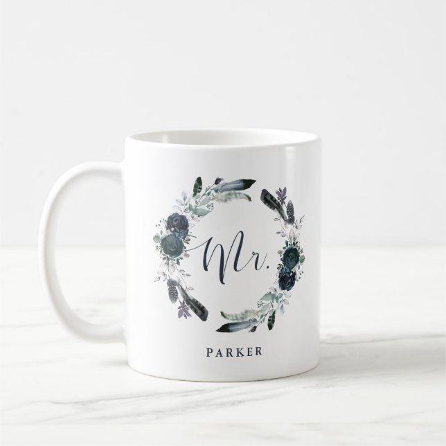 Mug Boho Navy Peony Floral Wreath | M. (Gauche)