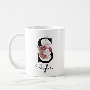 Mug Boho rose monogramme Floral initial S