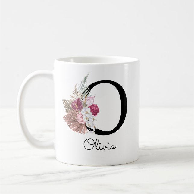 Mug Boho rose monogramme Floral O initial (Gauche)