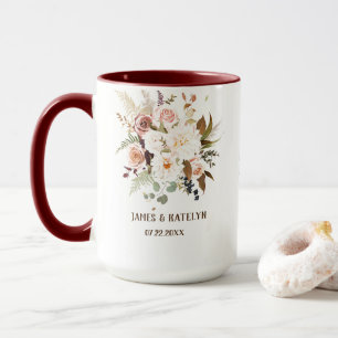 Mug Boho Soft Coloured Rose/White Flowers Mariage