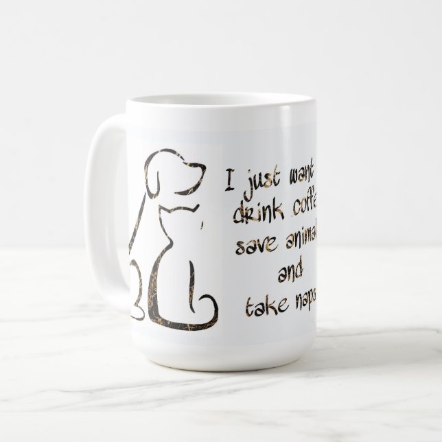 Mug Boire du café - Sauvez les animaux - Chien et Chat (Devant gauche)