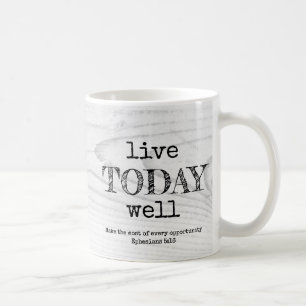 Mug Bois blanc rustique VIVENT AUJOURD'HUI BIEN chréti