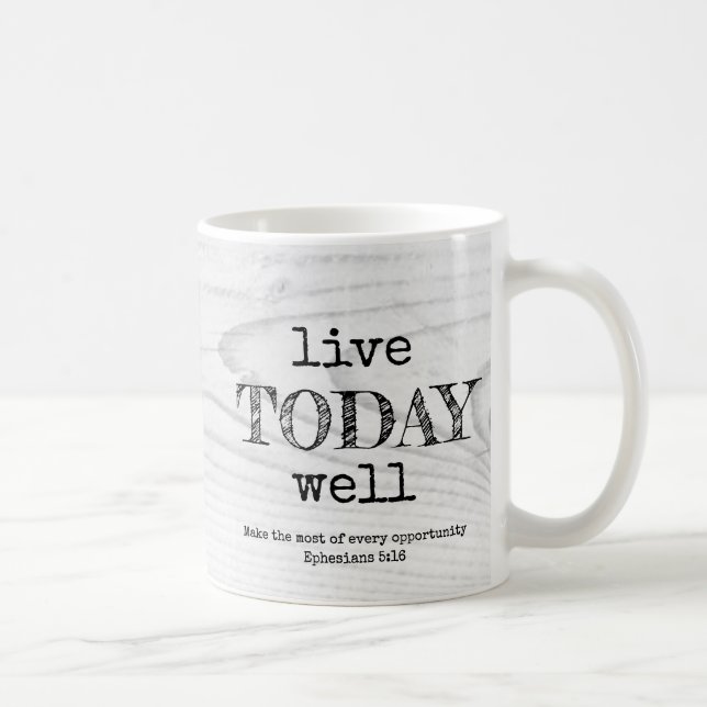 Mug Bois blanc rustique VIVENT AUJOURD'HUI BIEN chréti (Droite)