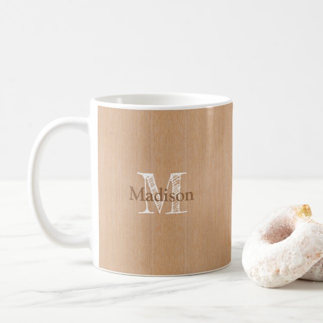 Mug Bois brun clair grain Monogramme personnalisé (Avec donut)