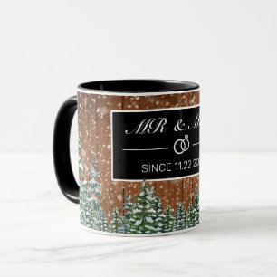 Mug Bois et forêt de neige noire M. et Mme Anniversair